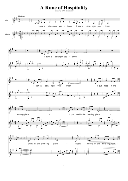 A Rune Of Hospitality Alto Voice And Guitar Version Sheet Music