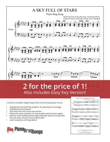 Free Sheet Music A Sky Full Of Stars Coldplay Simplified And Easy Key Piano Solos