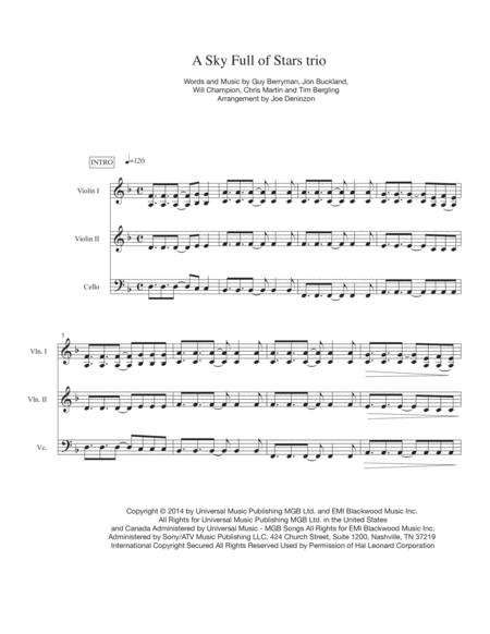 Free Sheet Music A Sky Full Of Stars For String Trio