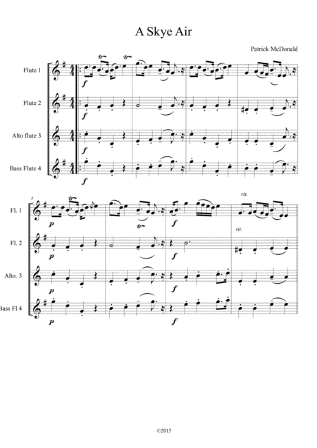 Free Sheet Music A Skye Air For Flute Quartet 2 Flutes Alto Flute Bass Flute Score