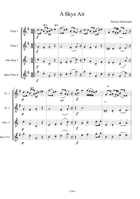 A Skye Air For Flute Quartet 2 Flutes Alto Flute Bass Flute Score Sheet Music