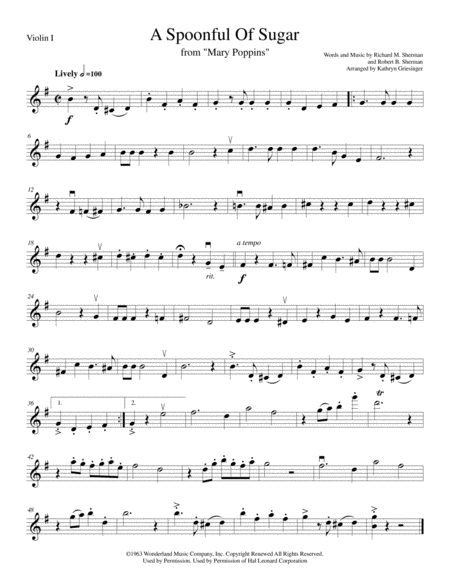 A Spoonful Of Sugar Mary Poppins String Quartet Sheet Music