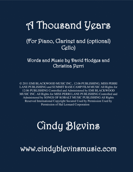 Free Sheet Music A Thousand Years Arranged For Piano Clarinet And Optional Cello