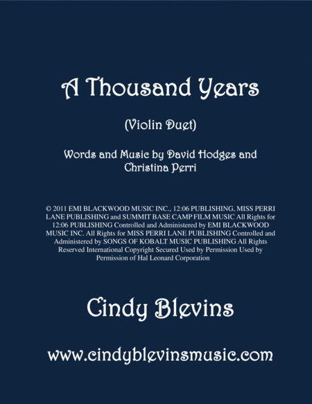 Free Sheet Music A Thousand Years Arranged For Violin Duet