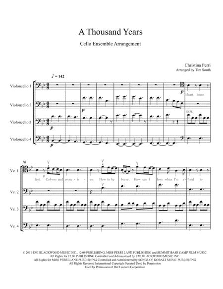 Free Sheet Music A Thousand Years By Christina Perri Cello Ensemble