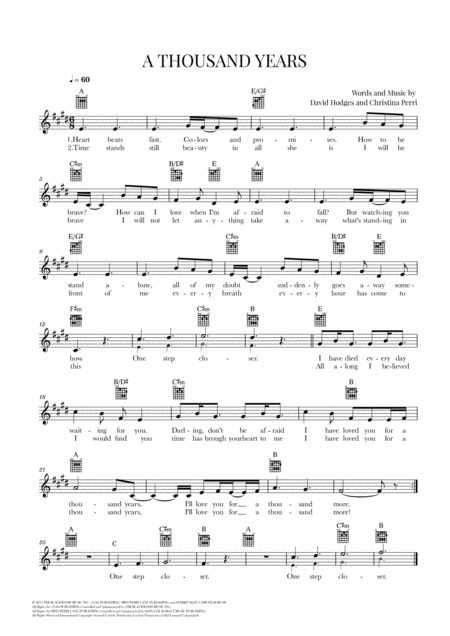 A Thousand Years Christina Perri Guitar Lead Sheet E Major Sheet Music