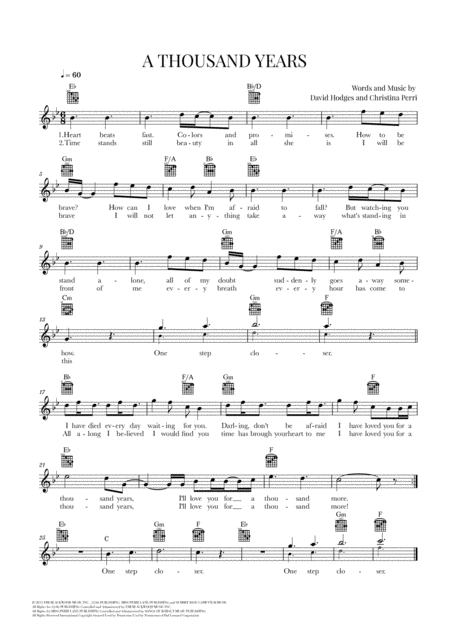 A Thousand Years Christina Perri Guitar Lead Sheet Original Version Sheet Music