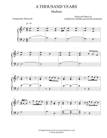 A Thousand Years Christina Perri Sheet Music Medium Piano Sheet Music