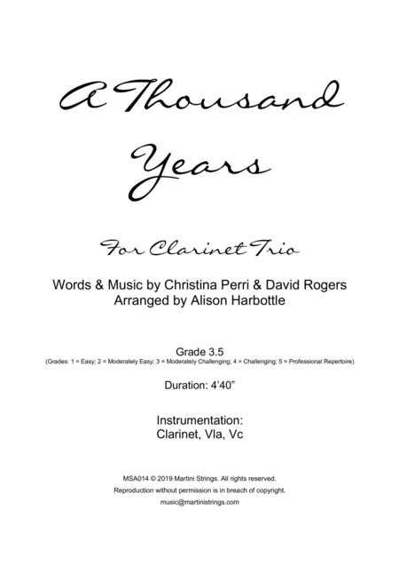 A Thousand Years Clarinet Viola Cello Sheet Music