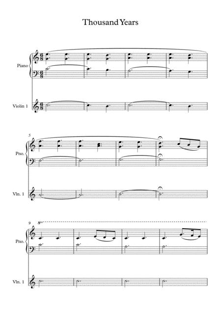 Free Sheet Music A Thousand Years Easy Piano And Violin Duet