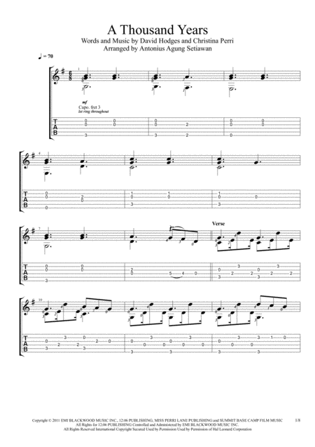 A Thousand Years Fingerstyle Guitar Solo Sheet Music