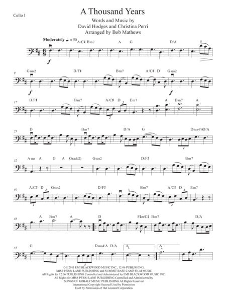 Free Sheet Music A Thousand Years For Cello Solo