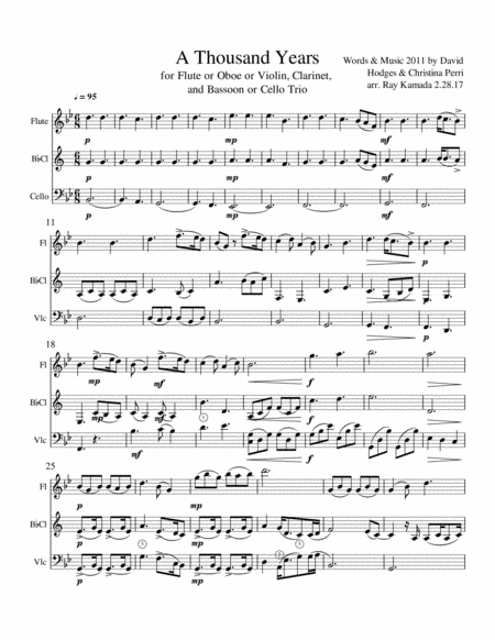 A Thousand Years For Flute Or Oboe Or Violin B Flat Clarinet And Bassoon Or Cello Trio Sheet Music