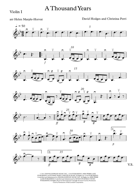 Free Sheet Music A Thousand Years For String Quartet And Or String Orchestra
