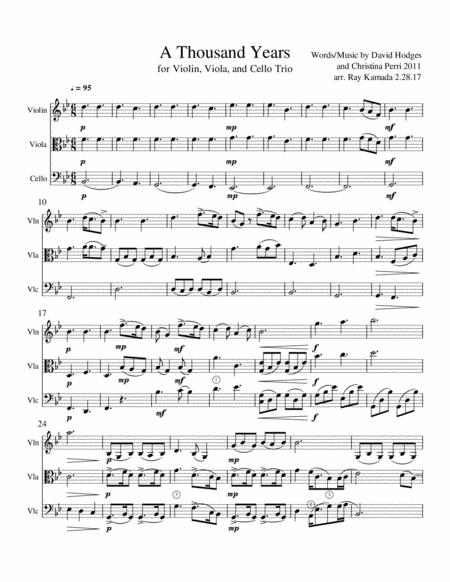 A Thousand Years For Violin Viola Cello Trio Sheet Music