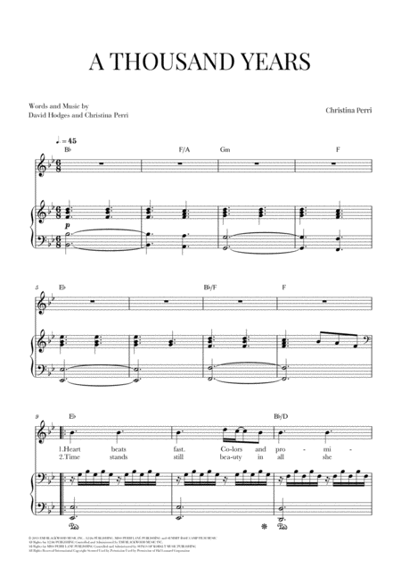 A Thousand Years For Voice And Piano Lead Sheet With Chords Sheet Music