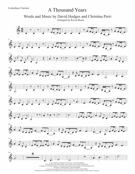 Free Sheet Music A Thousand Years Original Key Contrabass Clarinet