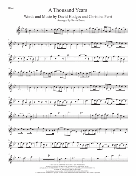 A Thousand Years Original Key Oboe Sheet Music