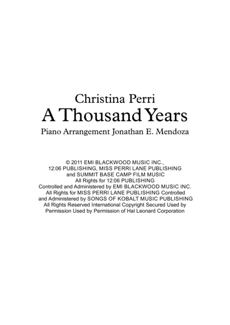 A Thousand Years Piano Vocal Score Sheet Music