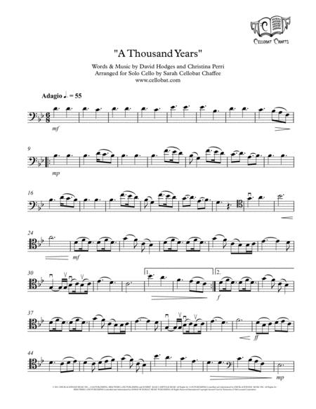 A Thousand Years Solo Cello Christina Perri Arr Cellobat Sheet Music