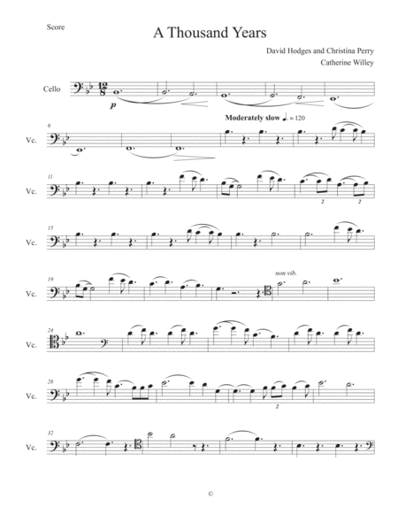 A Thousand Years Solo Cello Sheet Music