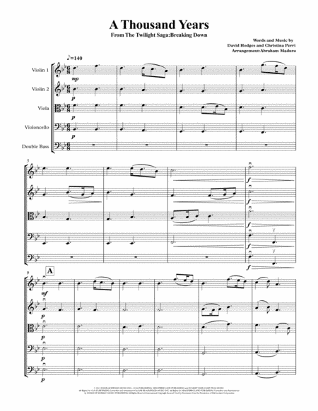 Free Sheet Music A Thousand Years String Quintet