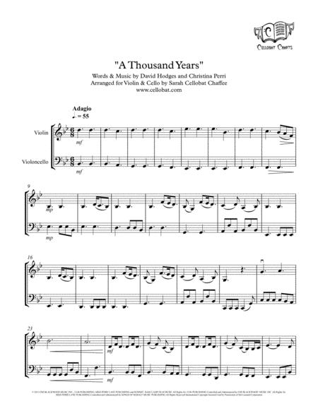 Free Sheet Music A Thousand Years Twilight Violin Cello Duet Christina Perri Arr Cellobat