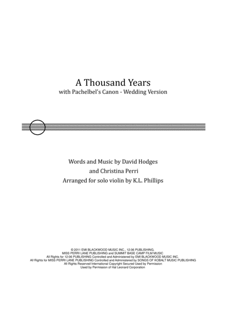 A Thousand Years Wedding Version For Solo Violin Sheet Music