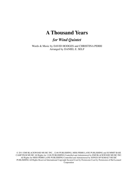 A Thousand Years Wind Quintet Sheet Music