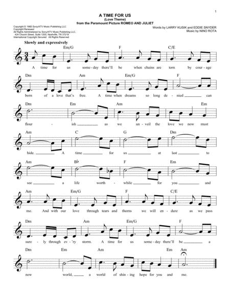 Free Sheet Music A Time For Us Love Theme From Romeo And Juliet