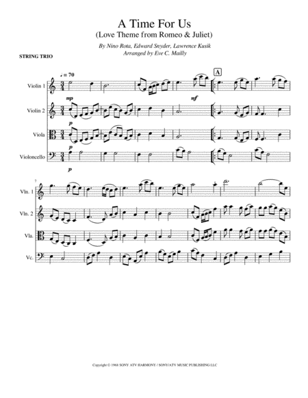 Free Sheet Music A Time For Us Love Theme From Romeo Juliet String Trio