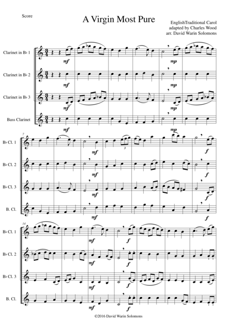 A Virgin Most Pure For Clarinet Quartet 3 B Flats And 1 Bass Sheet Music