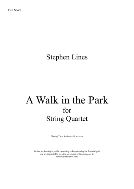 A Walk In The Park For String Quartet Sheet Music