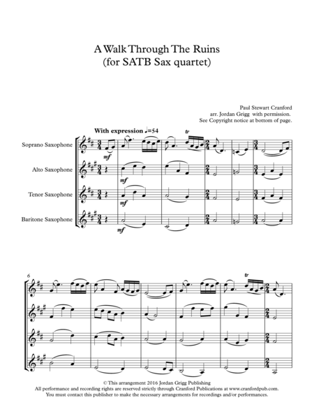 Free Sheet Music A Walk Through The Ruins For Sax Quartet