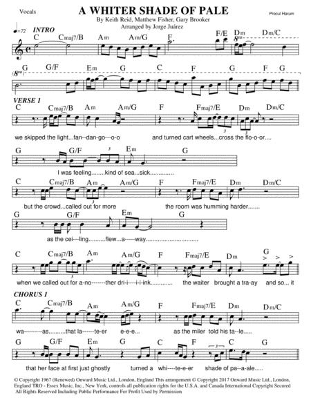Free Sheet Music A Whiter Shade Of Pale Vocals