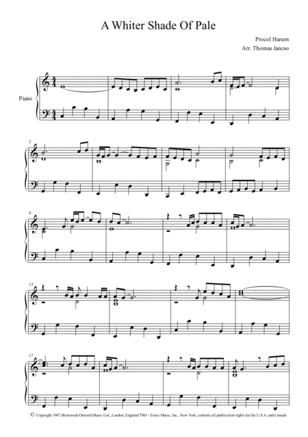 Free Sheet Music A Whiter Shade Of Pale