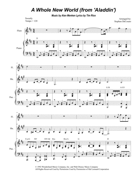 Free Sheet Music A Whole New World Duet For Bb Trumpet And French Horn