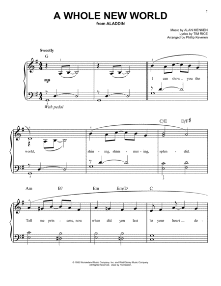 A Whole New World From Aladdin Arr Phillip Keveren Sheet Music