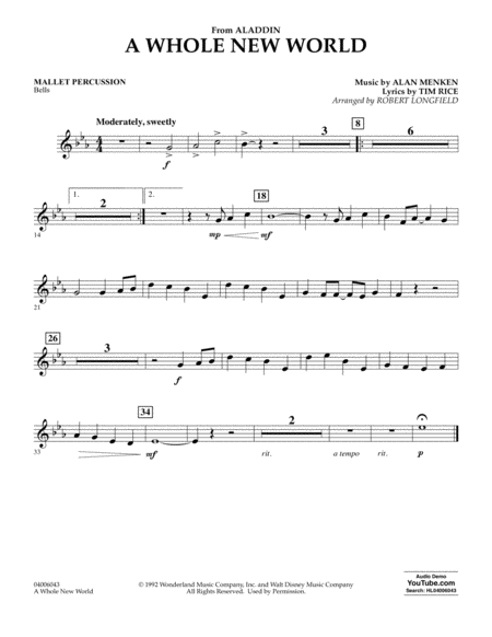 Free Sheet Music A Whole New World From Aladdin Arr Robert Longfield Mallet Percussion