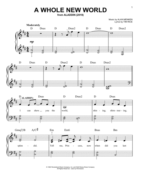 A Whole New World From Disneys Aladdin Sheet Music