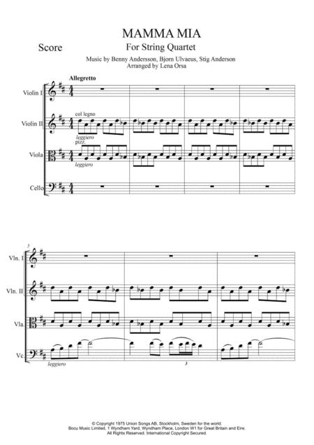 Free Sheet Music Abba Mamma Mia For String Quartet