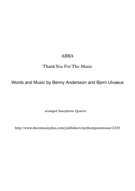 Abba Thank You For The Music Saxophone Quartet Sheet Music