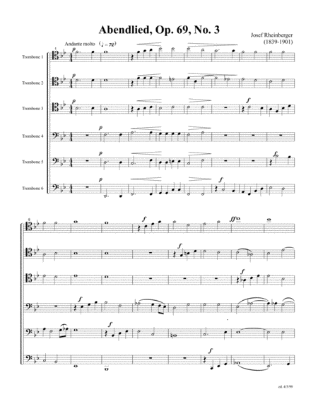 Free Sheet Music Abendlied By Josef Rheinberger