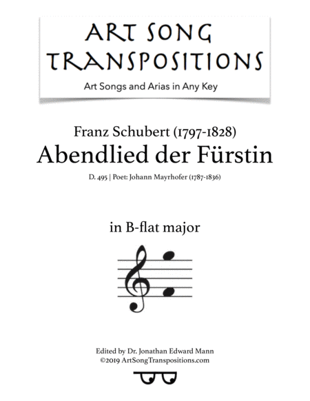 Free Sheet Music Abendlied Der Frstin D 495 Transposed To B Flat Major