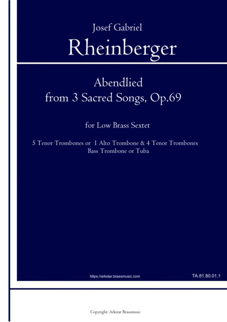 Abendlied From 3 Sacred Songs Op 69 For Low Brass Sextet Sheet Music