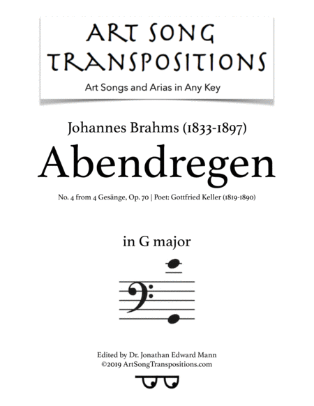 Abendregen Op 70 No 4 Transposed To G Major Bass Clef Sheet Music