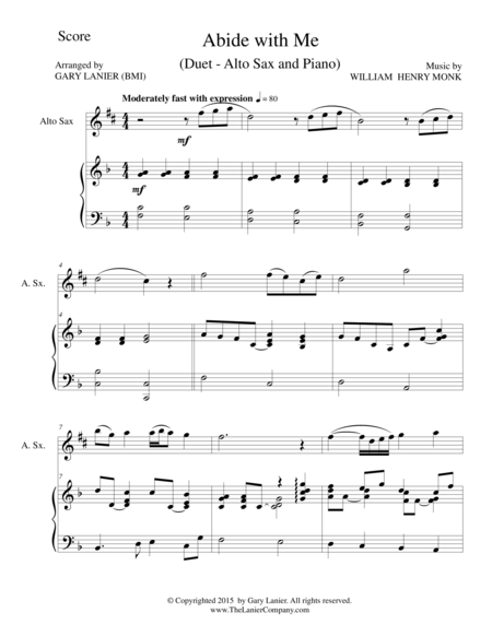 Abide With Me Duet Alto Sax And Piano Score And Parts Sheet Music