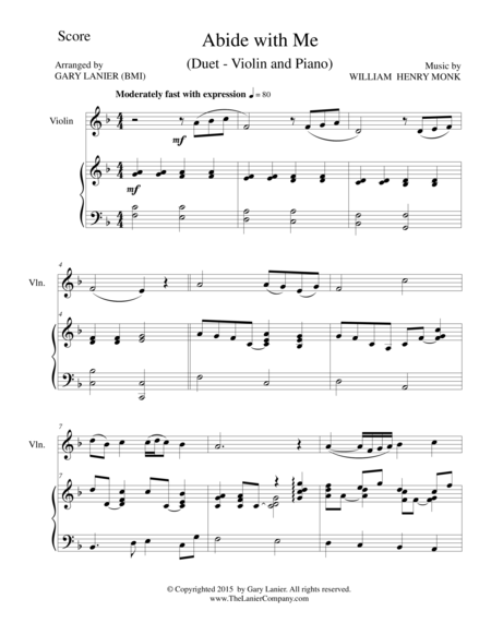 Abide With Me Duet Violin And Piano Score And Parts Sheet Music