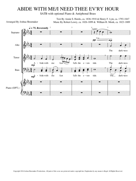 Free Sheet Music Abide With Me I Need Thee Ev Ry Hour