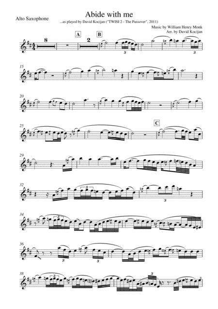 Free Sheet Music Abide With Me Solo In Eb Alto Sax